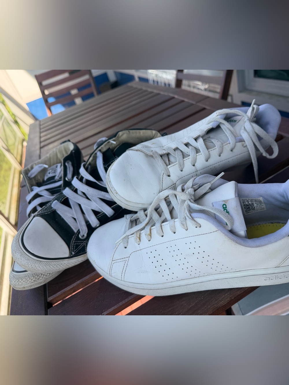2 pair of sneakers,Converse Men's Black and White Low-Top Sneakers and addidas